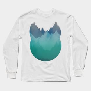 Ombre Mountainscape (Blue, Aqua) Long Sleeve T-Shirt